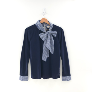 Riley Rae Juliette Bow-Neck Gingham-Trim Preppy Navy Small